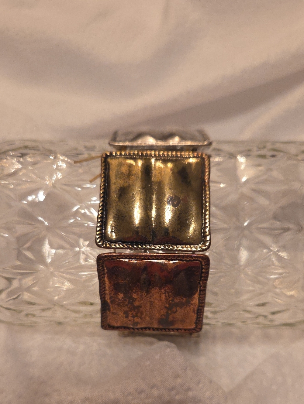 Two-Tone Square Metal Link Bracelet - Brass and Copper Squares